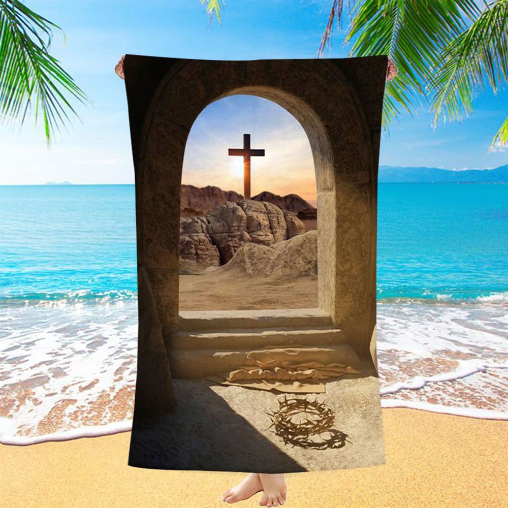 Empty Tomb Crown Of Thorns Rugged Cross Beach Towel, Christian Beach Towel, Summer Towels Empty Tomb Crown Of Thorns Rugged Cross Beach Towel, Christian Beach Towel, Summer Towels