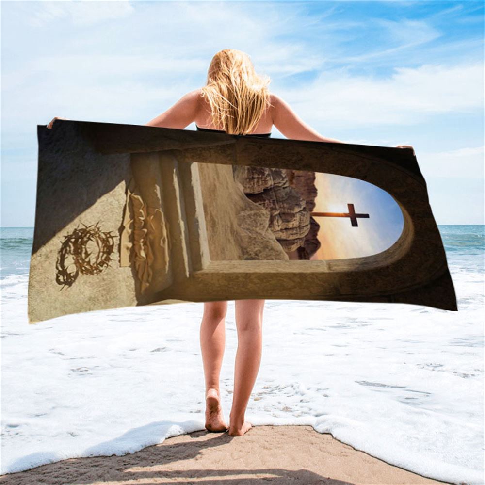 Empty Tomb Crown Of Thorns Rugged Cross Beach Towel, Christian Beach Towel, Summer Towels Empty Tomb Crown Of Thorns Rugged Cross Beach Towel, Christian Beach Towel, Summer Towels