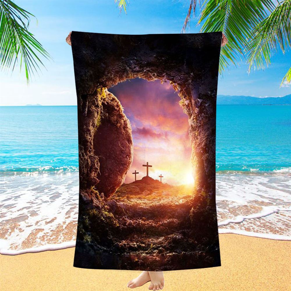 Empty Tomb Of Jesus Christ Beach Towel, Christian Beach Towel, Summer Towels Empty Tomb Of Jesus Christ Beach Towel, Christian Beach Towel, Summer Towels