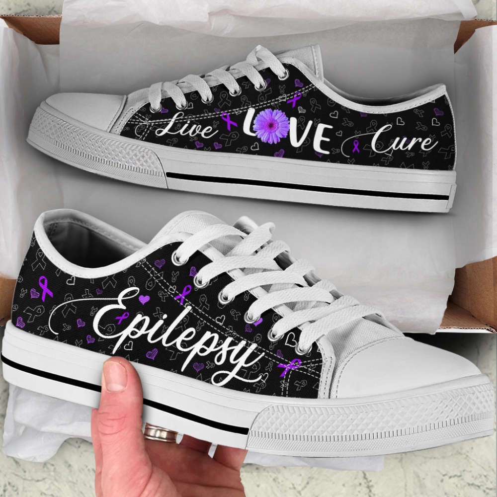 Epilepsy Shoes Live Love Cure Ribbon Heart Low Top Shoes Canvas Shoes, Low Top Designer Shoes, Low Top Sneakers