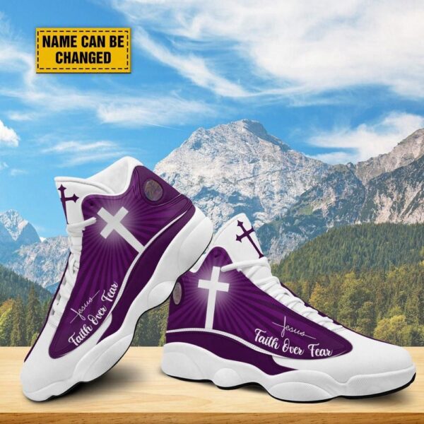 Faith Over Fear Customized Purple Jesus Basketball Shoes, Christian Basketball Shoes, Basketball Shoes 2024
