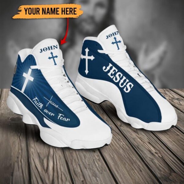 Faith Over Fear Personalized Blue Basketball Shoes, Christian Basketball Shoes, Basketball Shoes 2024