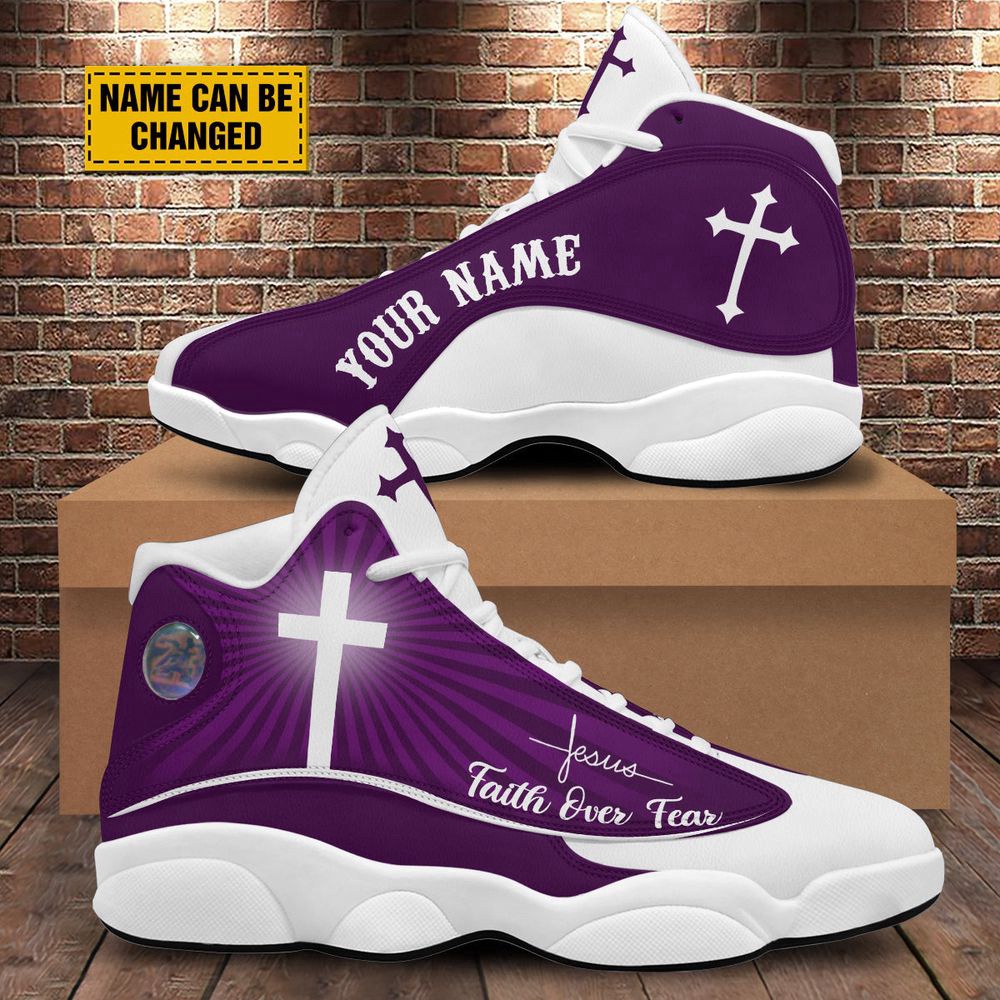 Faith Over Fear Personalized Purple Jesus Basketball Shoes, Christian Basketball Shoes, Basketball Shoes 2024