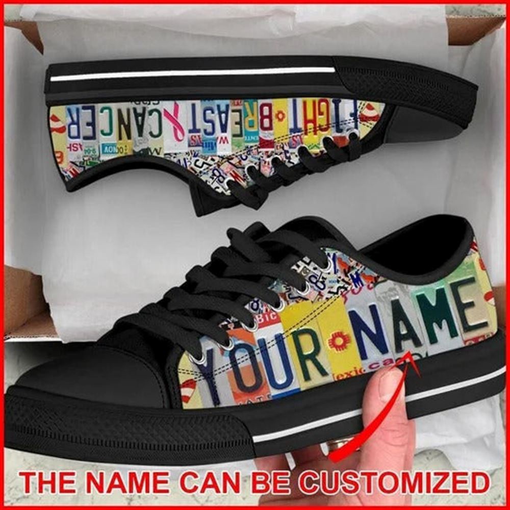 Fight Breast Cancer License Plates Personalized Canvas Low Top Shoes, Low Top Designer Shoes, Low Top Sneakers