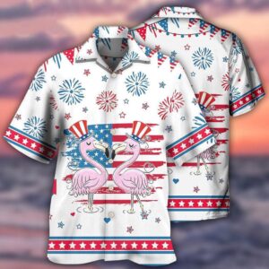 Flamingo Independence Day Star America Hawaiian Shirt,…