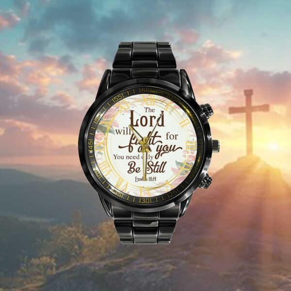 Floral Exodus 1414 The Lord Will Fight For You Watch, Christian Watch, Religious Watches, Jesus Watch