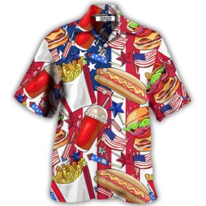 Food Independence Day Star America Hawaiian Shirt,…