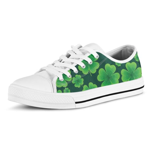 Four-Leaf Clover St. Patrick’s Day Print White Low Top Shoes, Low Top Designer Shoes, Low Top Sneakers