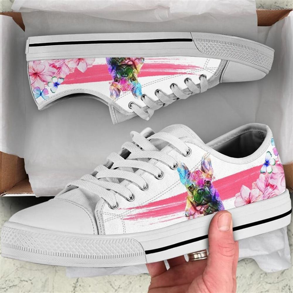 French Bulldog Flower Watercolor Low Top Shoes, Designer Low Top Shoes, Low Top Sneakers