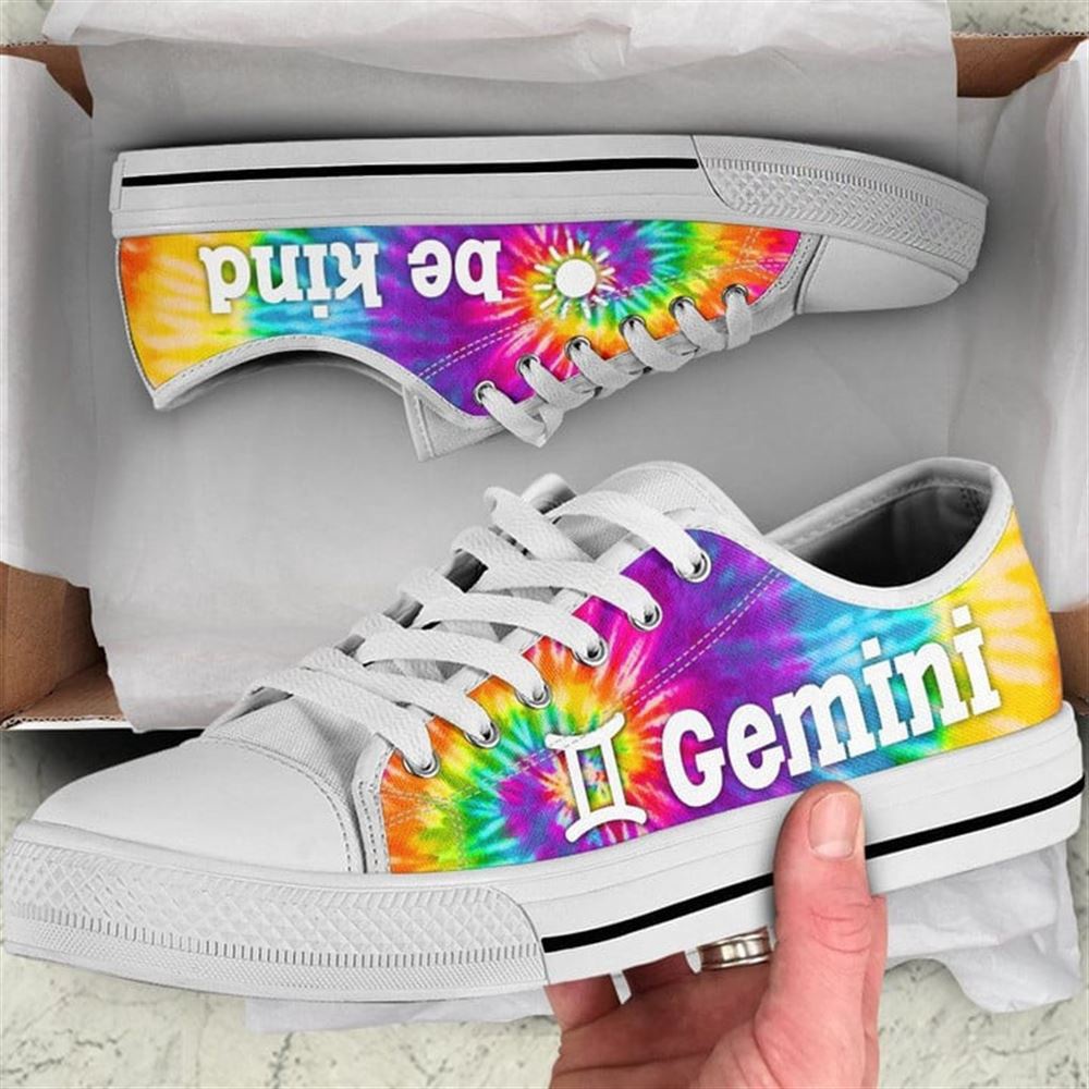 Gemini Zodiac Bekind Tie Dye Canvas Low Top Shoes, Low Top Designer Shoes, Low Top Sneakers