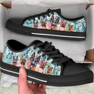 German Shepherd Dog Flowers Pattern Low Top…