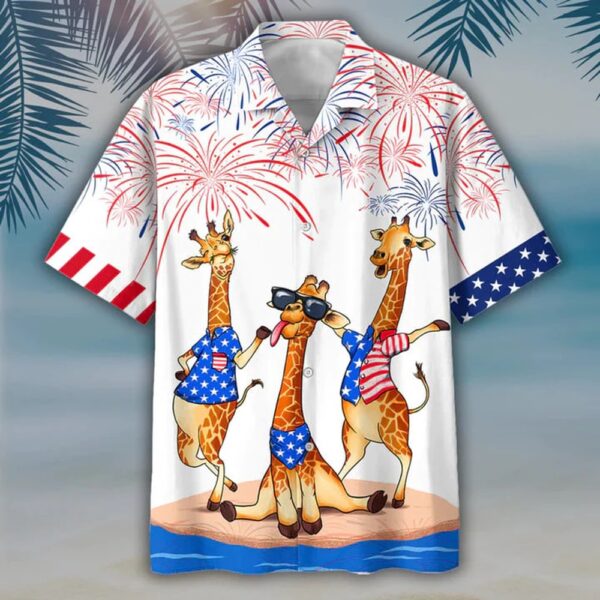 Giraffe Hawaiian Shirt For Independence’s Day, 4th Of July Hawaiian Shirt, 4th Of July Shirt