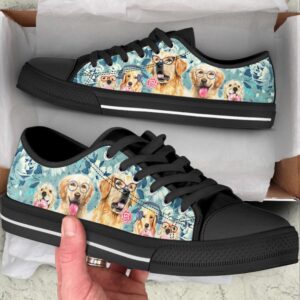 Golden Retriever Dog Flowers Pattern Low Top…