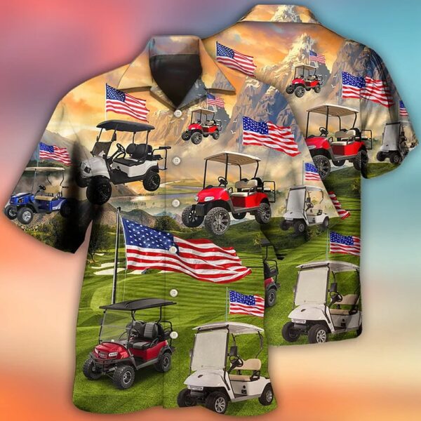 Golf Aloha Hawaiian Shirts For Summer, Golf Club Car Usa Flag Independence Day Hawaiian Shirts, 4th Of July Hawaiian Shirt, 4th Of July Shirt