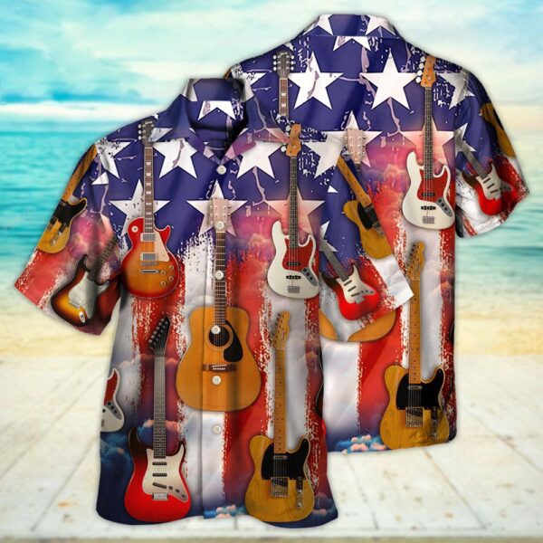 Guitar Independence Day Star America Hawaiian Shirt, 4th Of July Hawaiian Shirt, 4th Of July Shirt