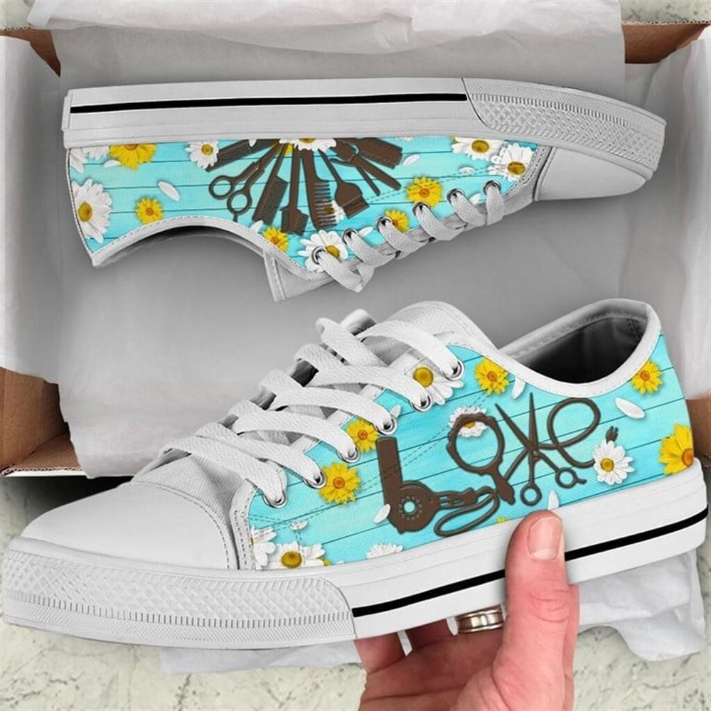 Hairstylist Daisy Flower Background Canvas Low Top Shoes, Low Top Designer Shoes, Low Top Sneakers Hairstylist Daisy Flower Background Canvas Low Top Shoes, Low Top Designer Shoes, Low Top Sneakers