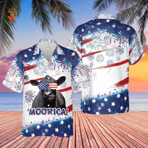 Happy Independence Day Black Angus All Over Printed 3D Hawaiian Shirt, 4th Of July Hawaiian Shirt, 4th Of July Shirt