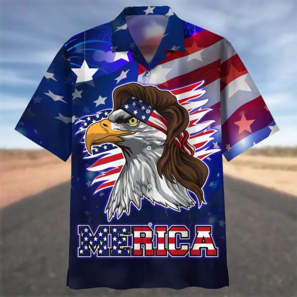 Happy Independence Day Eagle Merica All Printed 3D Hawaiian Shirt, 4th Of July Hawaiian Shirt, 4th Of July Shirt