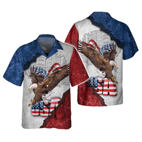 Happy Independence Day Eagle U.S Map All 3D Printed Hawaiian Shirt, 4th Of July Hawaiian Shirt, 4th Of July Shirt