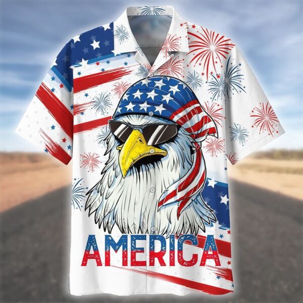 Happy Independence Day Eagle With Sunglasses All Printed 3D Hawaiian Shirt, 4th Of July Hawaiian Shirt, 4th Of July Shirt