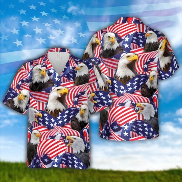 Happy Independence Day Eagles United States Flag All 3D Printed Hawaiian Shirt, 4th Of July Hawaiian Shirt, 4th Of July Shirt