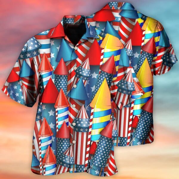 Happy Independence Day Firework All Printed 3D Hawaiian Shirt, 4th Of July Hawaiian Shirt, 4th Of July Shirt