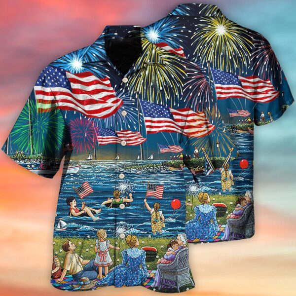 Happy Independence Day Firework Celebration All Printed 3D Hawaiian Shirt, 4th Of July Hawaiian Shirt, 4th Of July Shirt