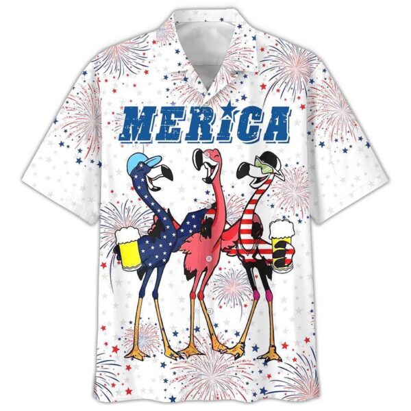 Happy Independence Day Flamingo Celebration All Printed 3D Hawaiian Shirt, 4th Of July Hawaiian Shirt, 4th Of July Shirt