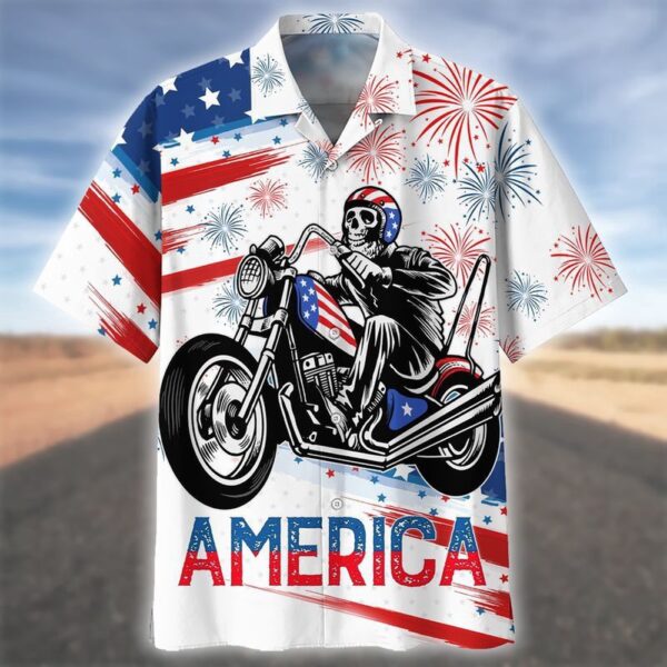 Happy Independence Day Ghost Rider All Printed 3D Hawaiian Shirt, 4th Of July Hawaiian Shirt, 4th Of July Shirt