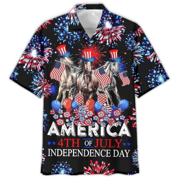 Happy Independence Day Horses 4Th Of July All Printed 3D Hawaiian Shirt, 4th Of July Hawaiian Shirt, 4th Of July Shirt