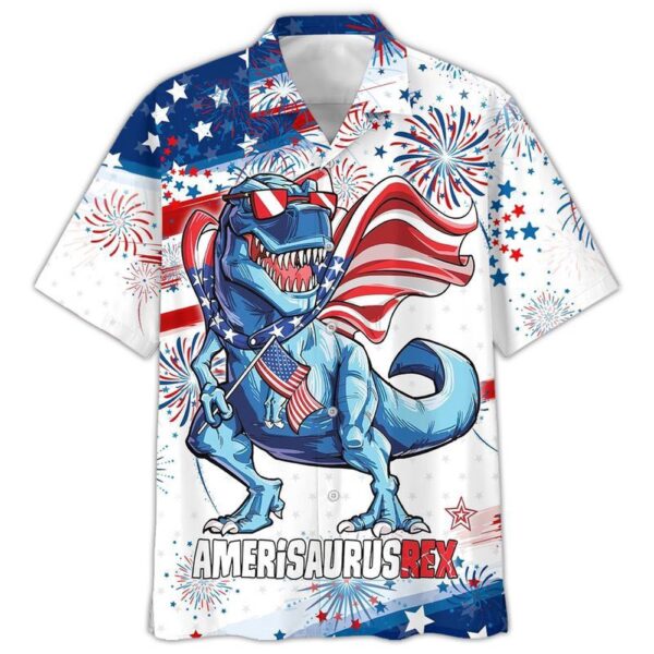 Happy Independence Day U.S Dinosaur All Printed 3D Hawaiian Shirt, 4th Of July Hawaiian Shirt, 4th Of July Shirt
