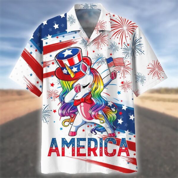 Happy Independence Day Unicorns All Printed 3D Hawaiian Shirt, 4th Of July Hawaiian Shirt, 4th Of July Shirt
