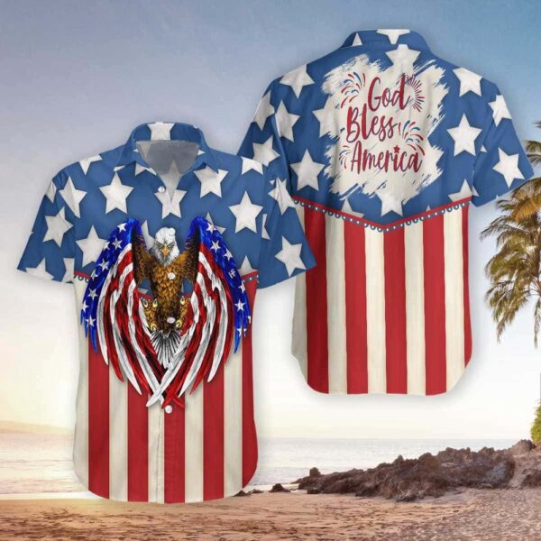Hawaiian Aloha Shirts God Bless America 4Th Of July Eagle Hawaiian Shirt, 4th Of July Hawaiian Shirt, 4th Of July Shirt