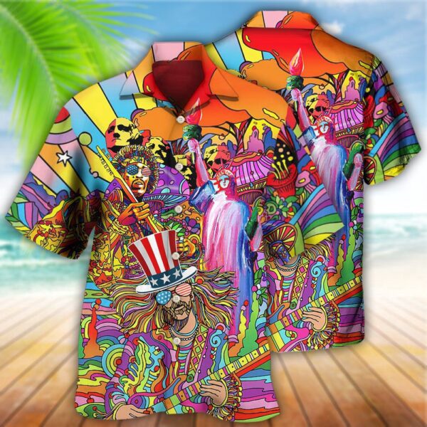 Hippie Independence Day America Cool Hawaiian Shirt, 4th Of July Hawaiian Shirt, 4th Of July Shirt