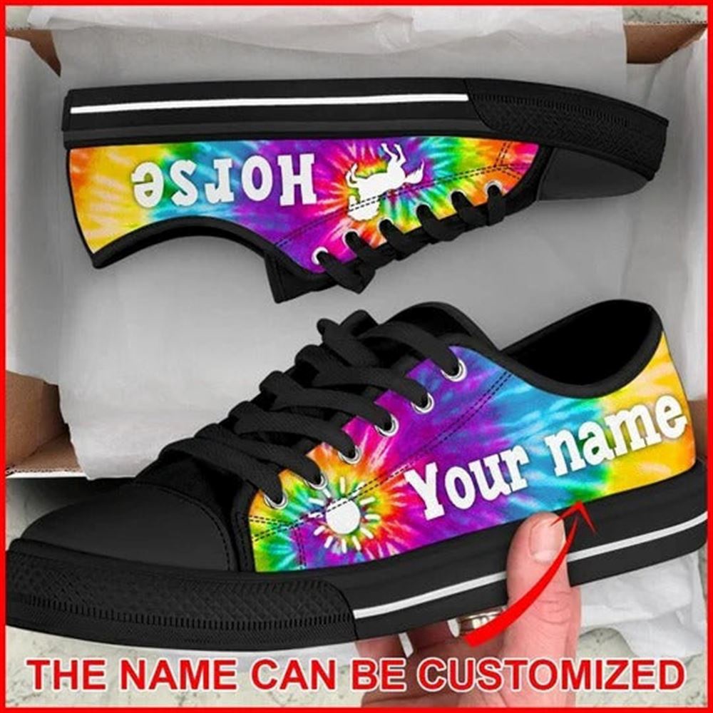 Horse Bekind Tie Dye Personalized Canvas Low Top Shoes, Low Tops, Low Top Sneakers