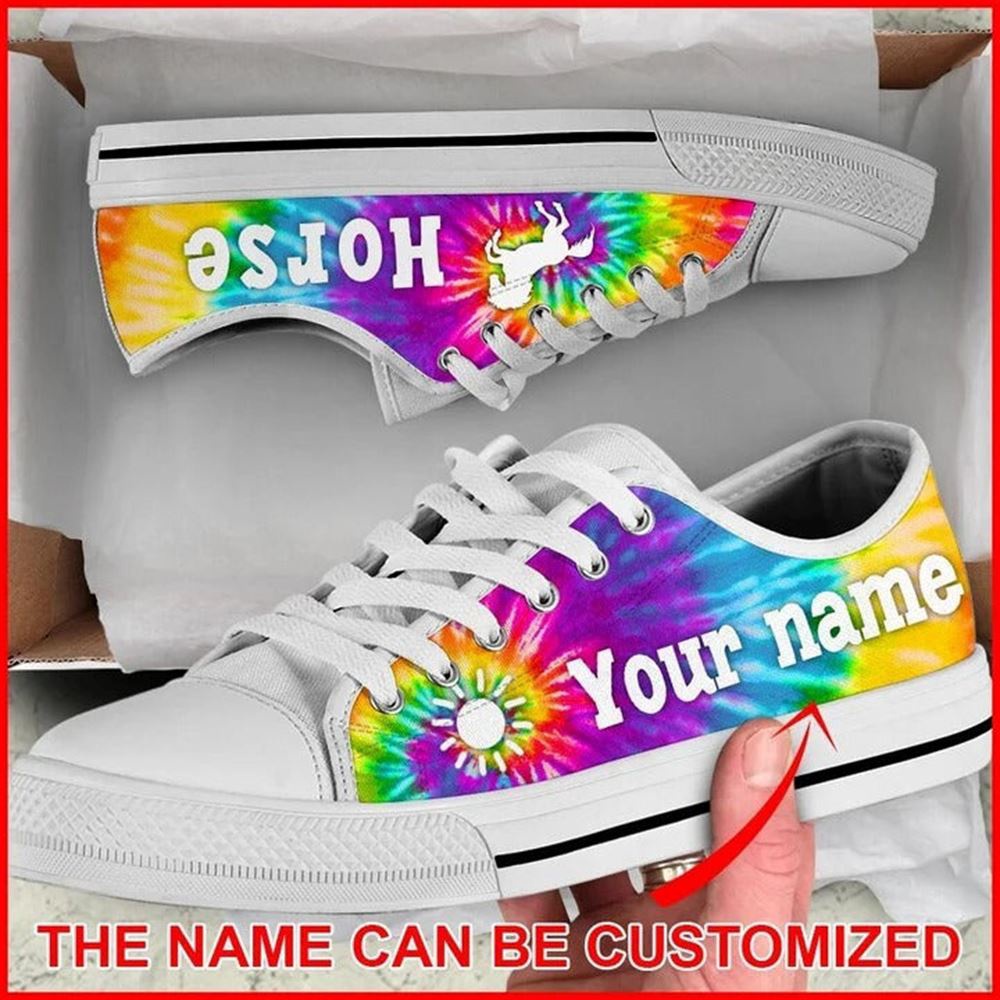 Horse Bekind Tie Dye Personalized Canvas Low Top Shoes, Low Tops, Low Top Sneakers