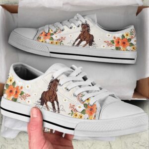 Horse Embroidery Floral Low Top Shoes Canvas…