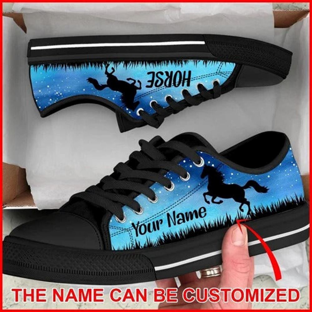 Horse Galaxy Blue Night Personalized Canvas Low Top Shoes, Low Tops, Low Top Sneakers