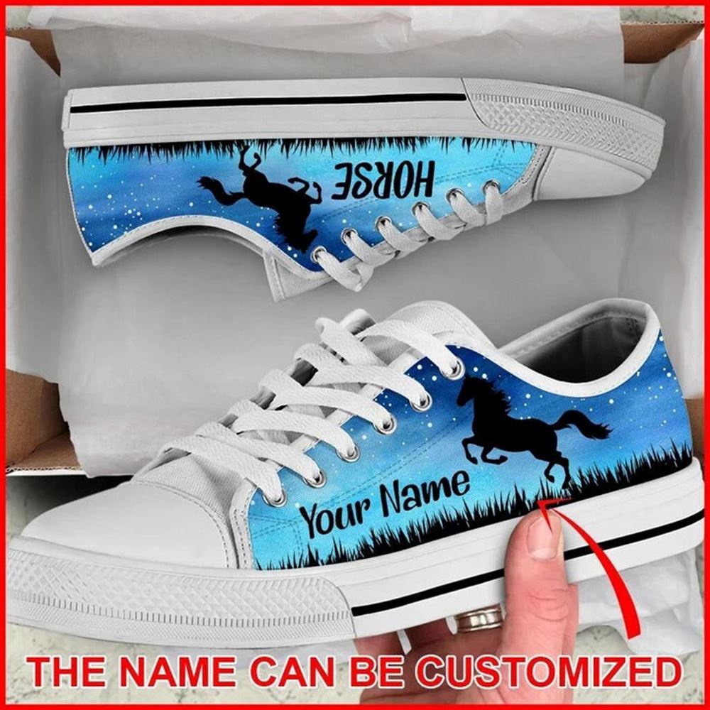 Horse Galaxy Blue Night Personalized Canvas Low Top Shoes, Low Tops, Low Top Sneakers