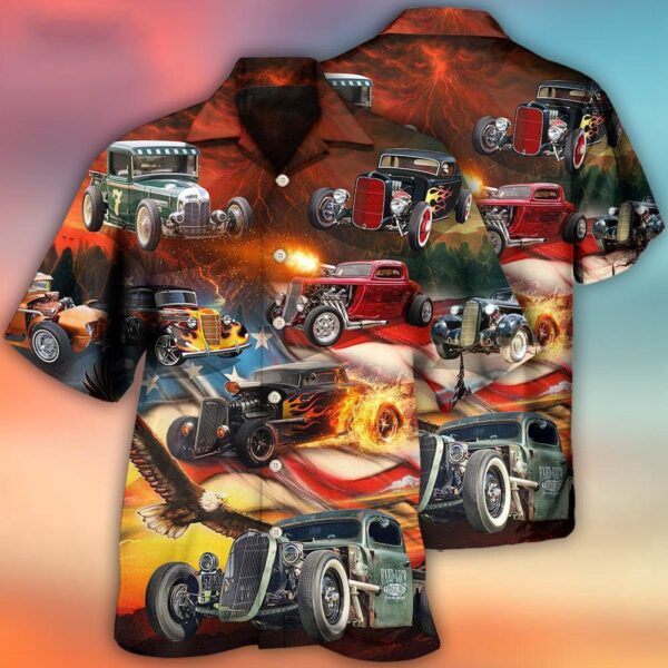 Hot Rod Independence Day American Flag Hawaiian Shirt, 4th Of July Hawaiian Shirt, 4th Of July Shirt