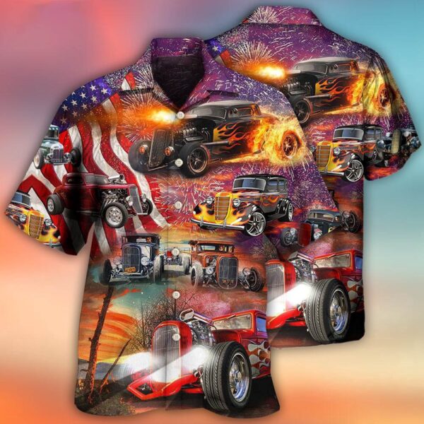 Hot Rod Independence Day Firework Happy Hawaiian Shirt, 4th Of July Hawaiian Shirt, 4th Of July Shirt