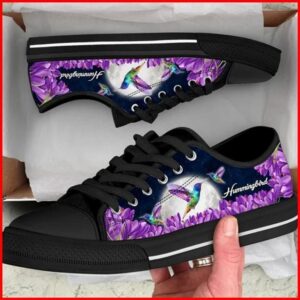 Hummingbird Purple Flower Canvas Low Top Shoes,…