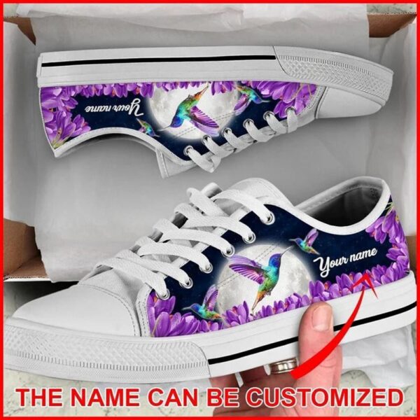 Hummingbird Purple Flower Personalized Canvas Low Top Shoes, Low Tops, Low Top Sneakers