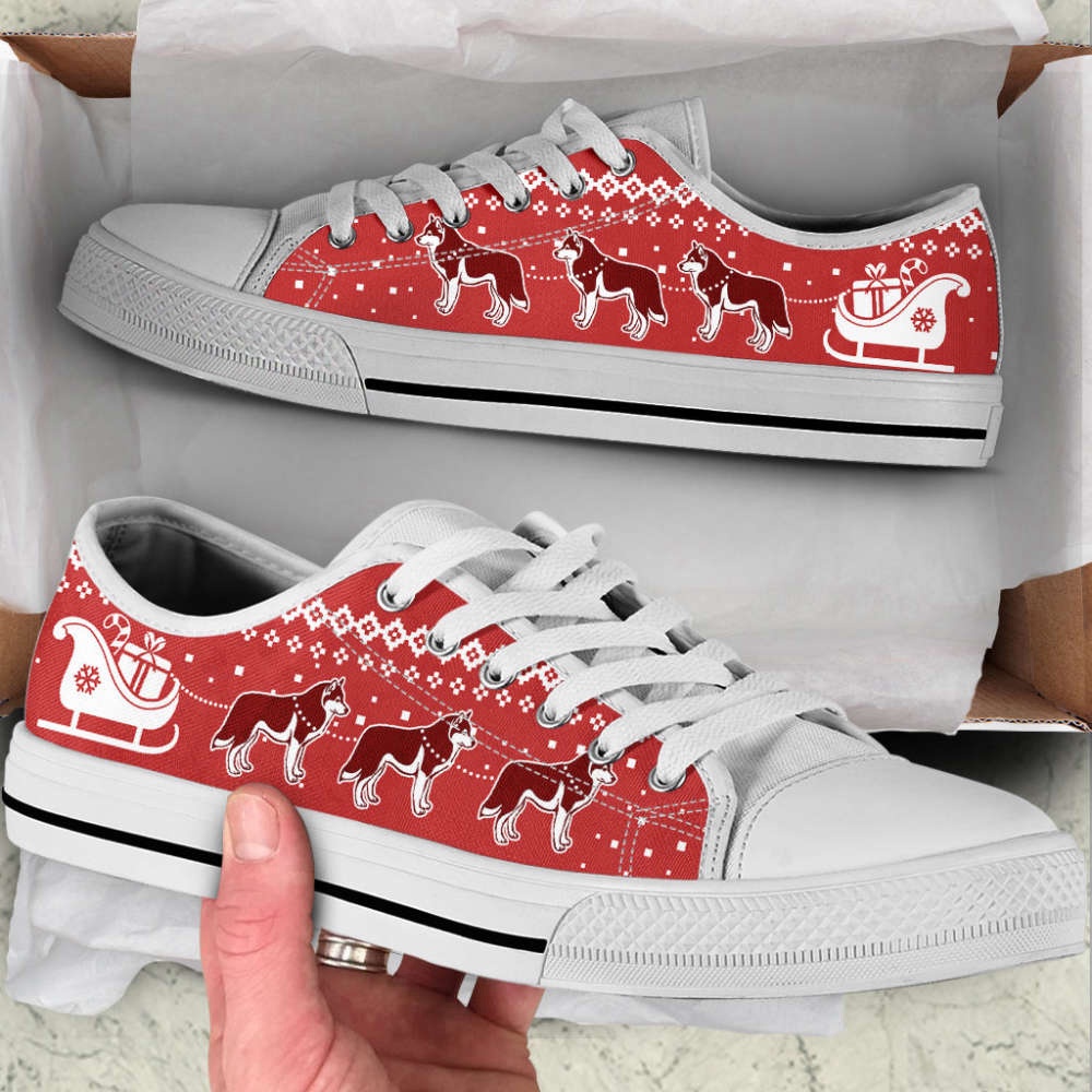 Husky Dog Christmas Reindeer Gift Car Low Top Shoes Canvas Sneakers, Designer Low Top Shoes, Low Top Sneakers