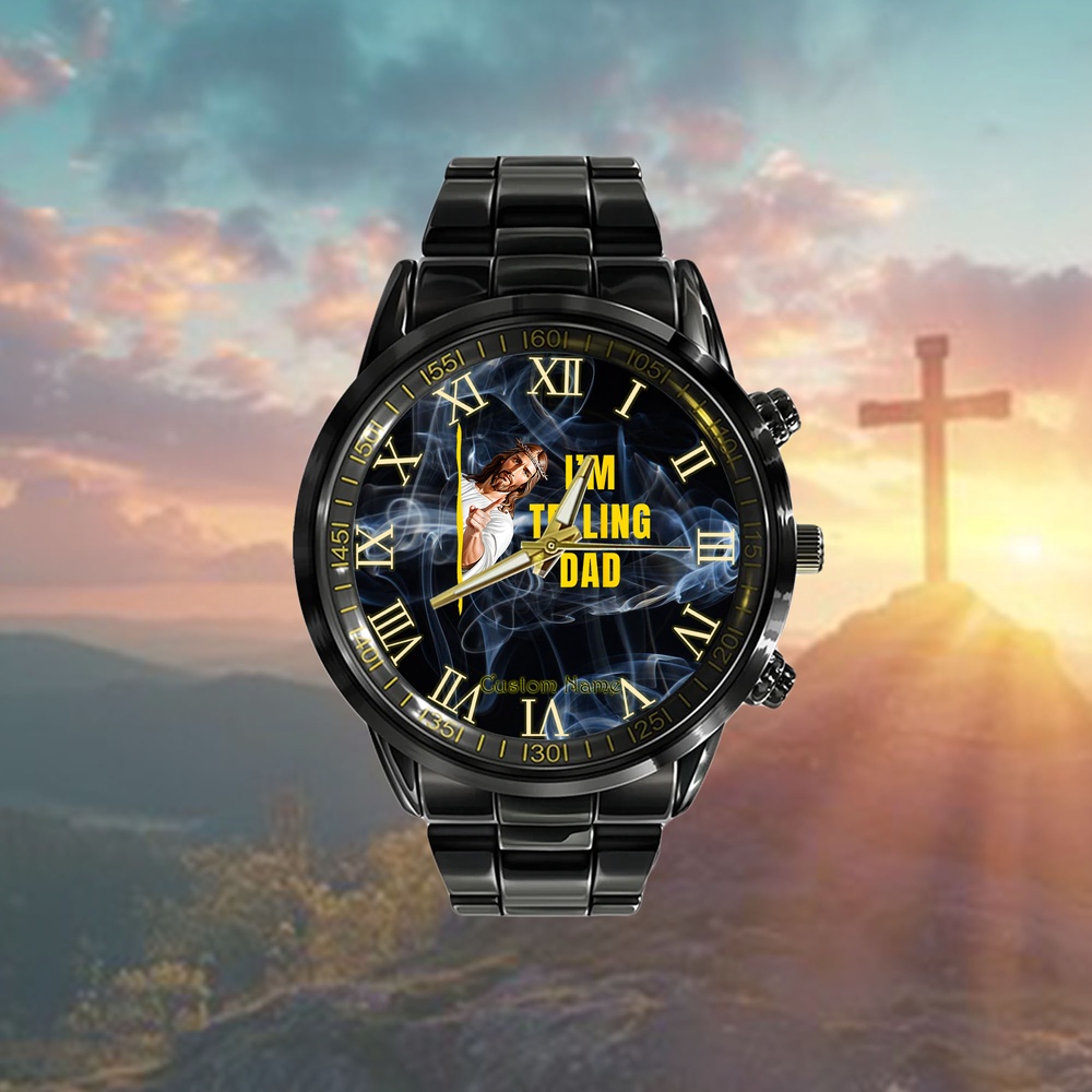 I’m Telling Dad Funny Jesus Christ Meme Christian Quote Watch, Christian Watch, Religious Watches, Jesus Watch