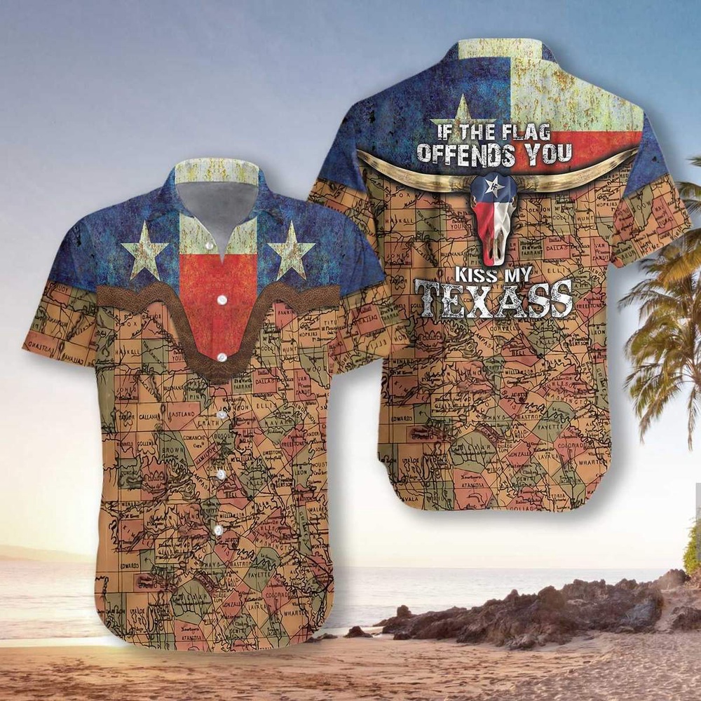 If The Flag Offends You Kiss My Texas Unisex Hawaiian Shirt, Texas Hawaii Shirt, Texas Shirt