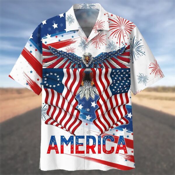Independence Day 3D Hawaiian Shirt Flying Eagle Flags Festive Delight, 4th Of July Hawaiian Shirt, 4th Of July Shirt