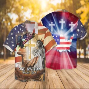 Independence Day American Flag Jesus One Mation…