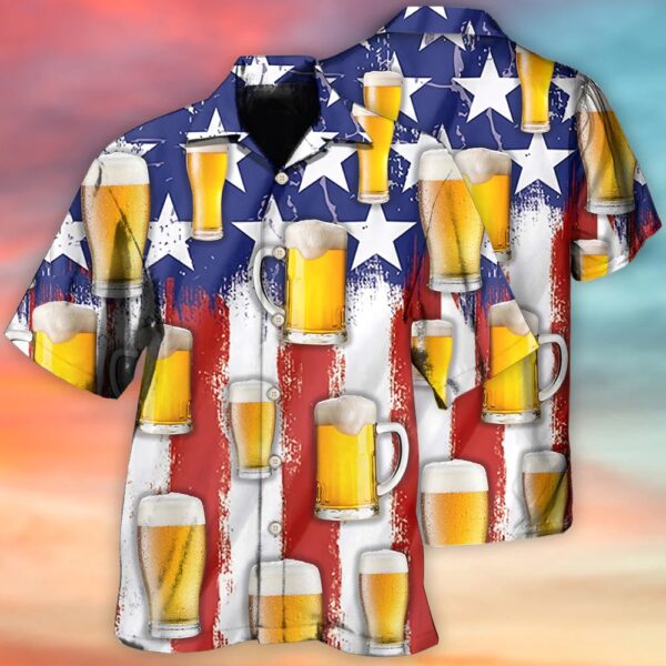Independence Day Beer Us Flag Theme 3D Hawaiian Shirt Unique Design, 4th Of July Hawaiian Shirt, 4th Of July Shirt