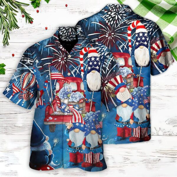 Independence Day Cute Three Trio Gnome Hawaiian Fourth Of July Shirt, 4th Of July Hawaiian Shirt, 4th Of July Shirt